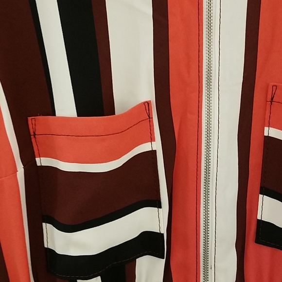 Express Coral stripe roll sleeve zipper dress - Picture 3 of 7